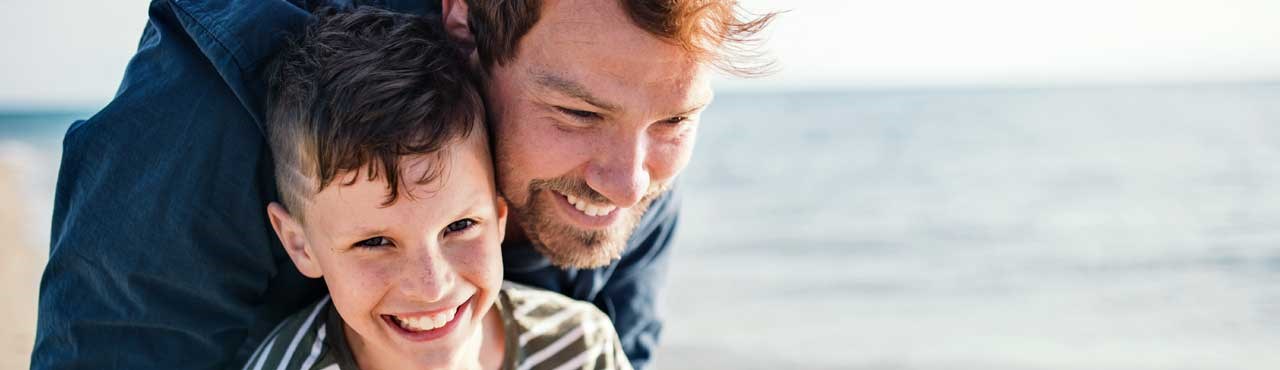 White Father And Child Beach Smiling